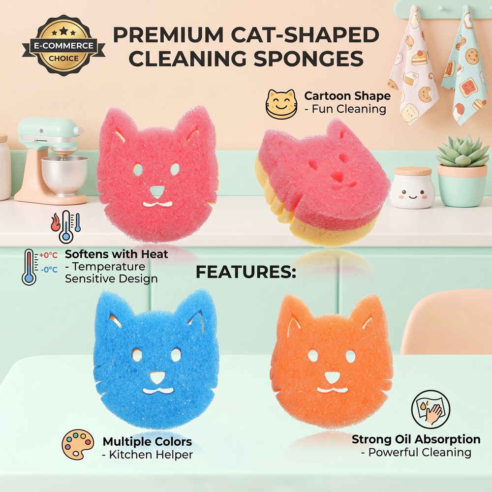 Custom shaped melamine sponges in multiple colours